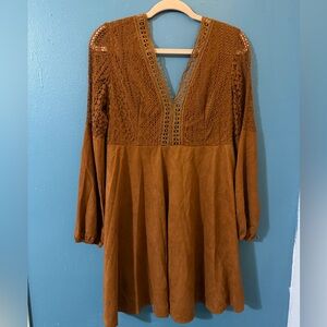 SHEIN Brown Long Sleeve Lace Dress